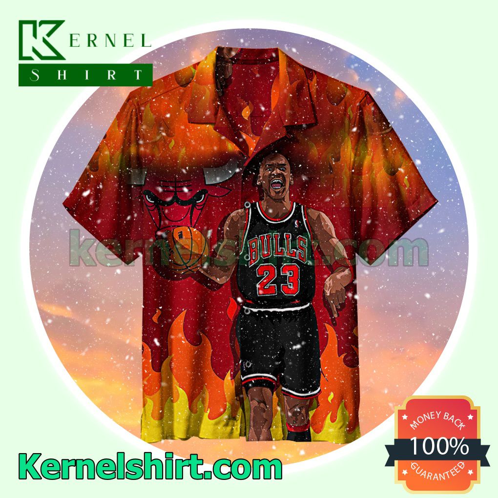 Chicago Bulls Michael Jordan 23 On Fire Beach Shirt