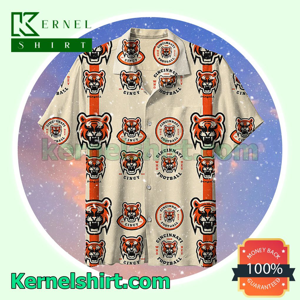 Cincinnati Bengals Face Tiger Logo Beach Shirt