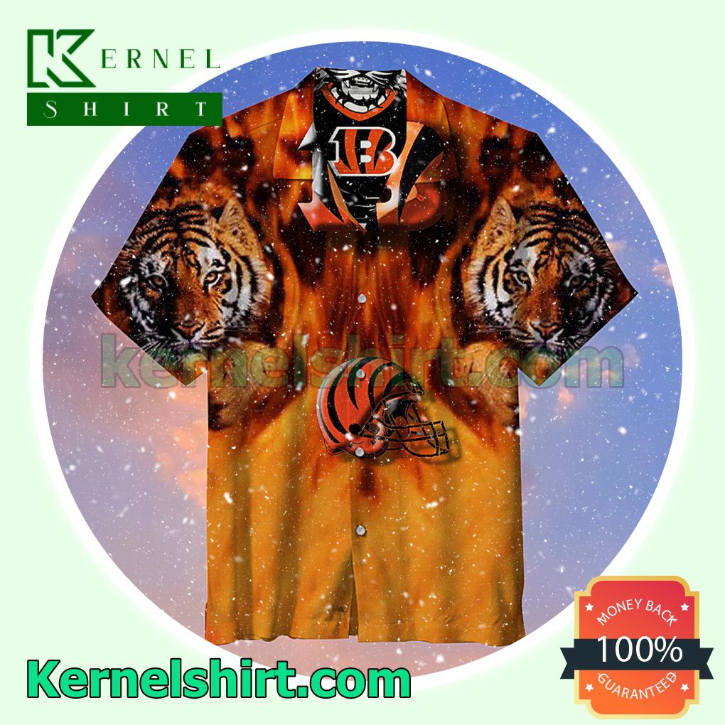 Cincinnati Bengals Nfl Tiger And Helmet Orange Beach Shirt