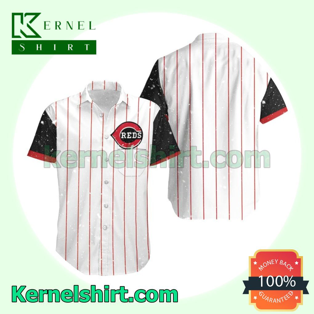 Cincinnati Reds Throwback White Red Striped Jersey Inspired Style Beach Shirt