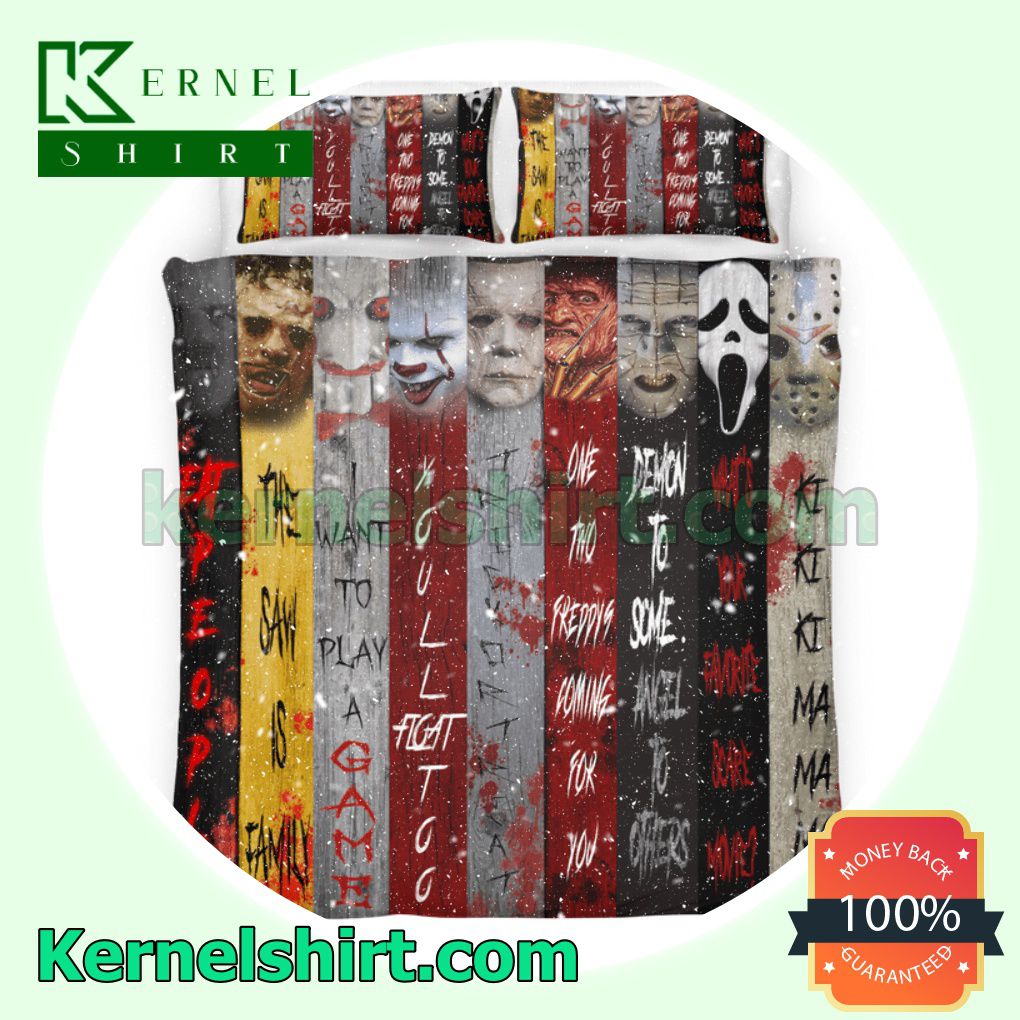 Classic Horror Movie Characters Quotes Queen King Twin Duvet Cover Set
