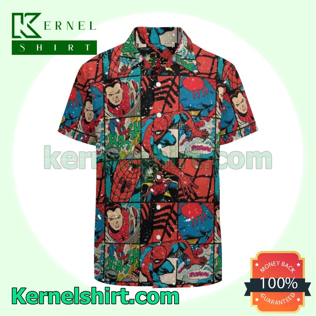 Classic Spider Man Comic Book Pattern Aloha Beach Hawaiian Shirt