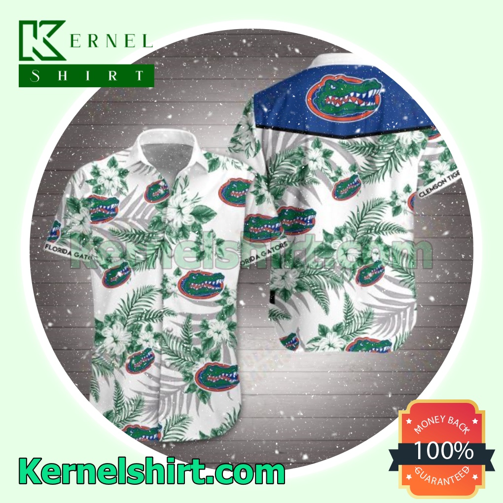 Clemson Tigers Florida Gators Green Tropical Pattern Beach Shirts