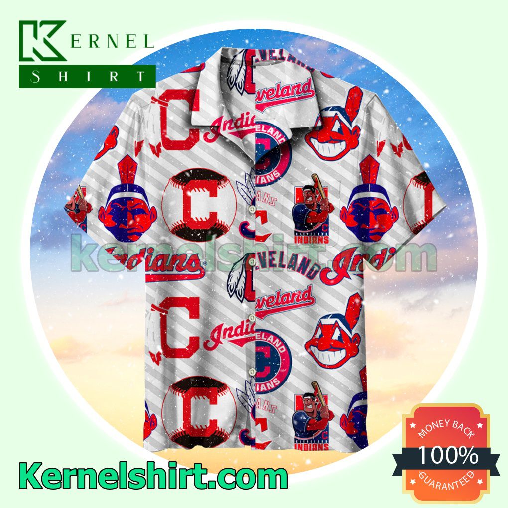 Cleveland Indians Grey And White Diagonal Stripes Background Beach Shirt