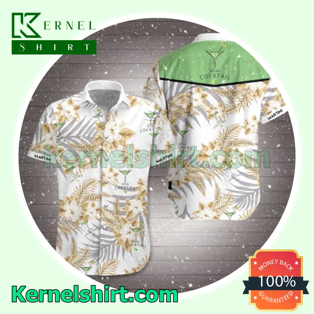 Cocktail Gold Tropical Floral White Beach Shirts