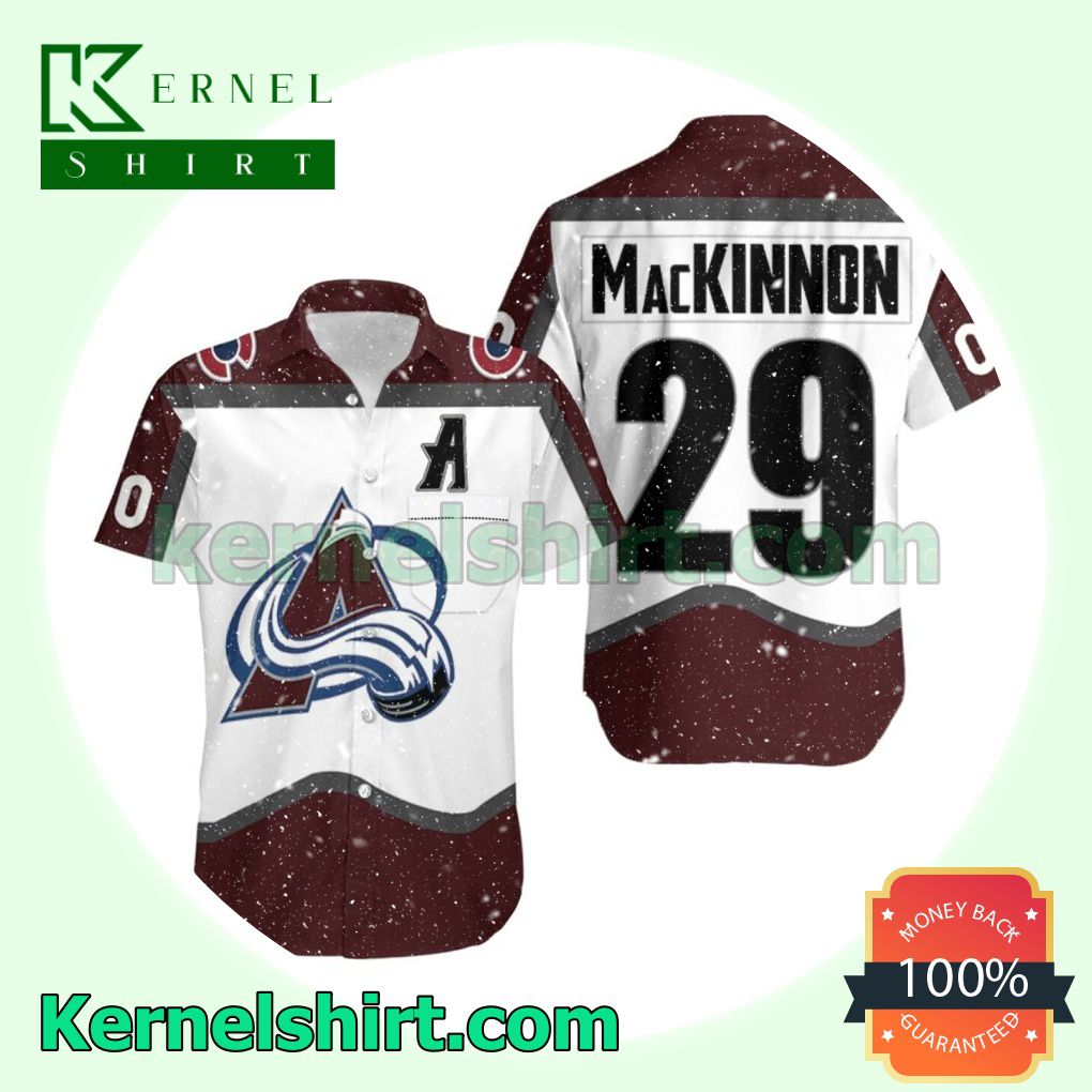Colorado Avalanche Nathan Mackinnon 29 Nhl White And Wine Jersey Inspired Style Beach Shirt