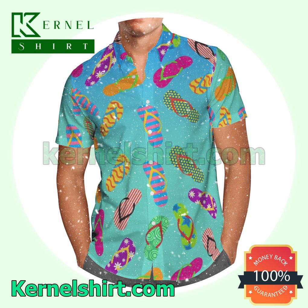 Colorful Flip Flop Ombre Blue Turquoise Aloha Beach Hawaiian Shirt