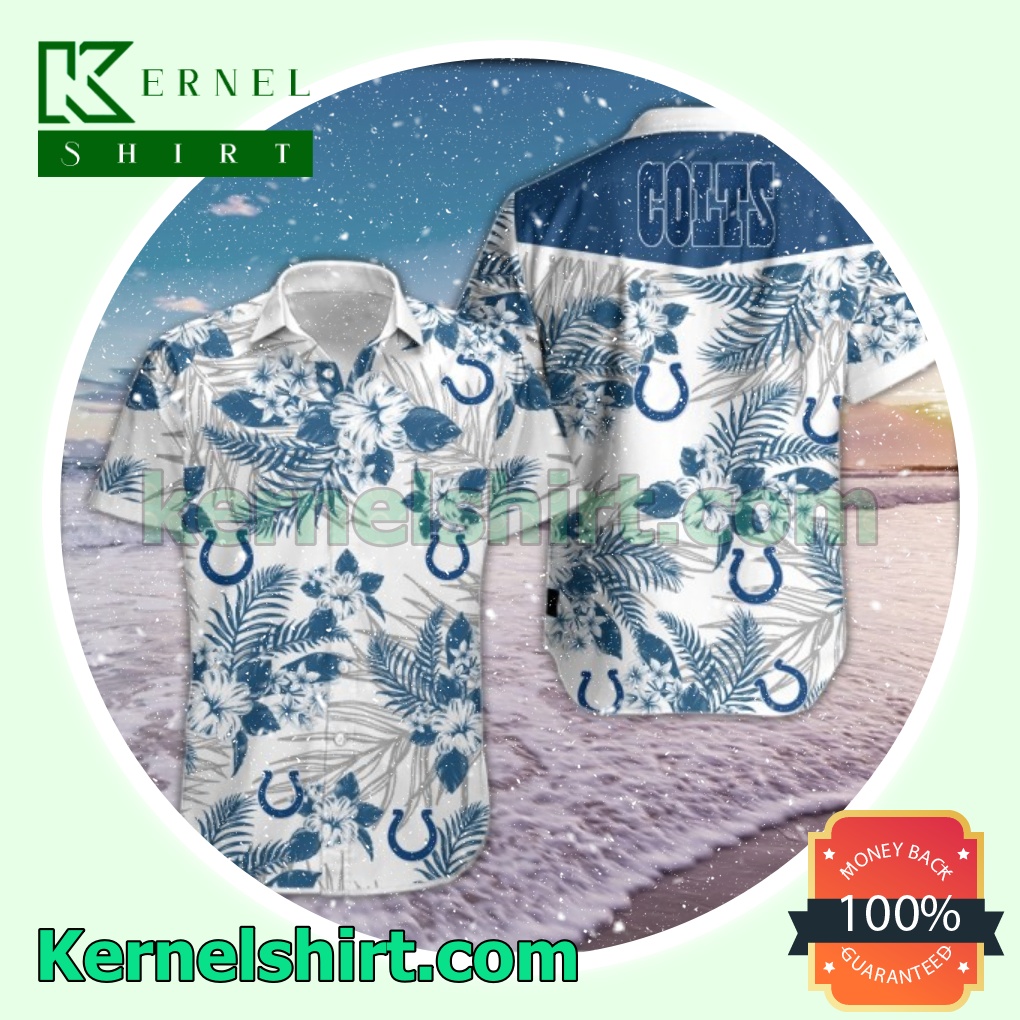 Colts Blue Tropical Floral White Beach Shirts