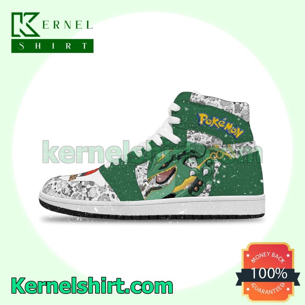 Cool Classic Pokémon Rayquaza Solid Color Line Nike Air Jordan 1 Shoes Sneakers