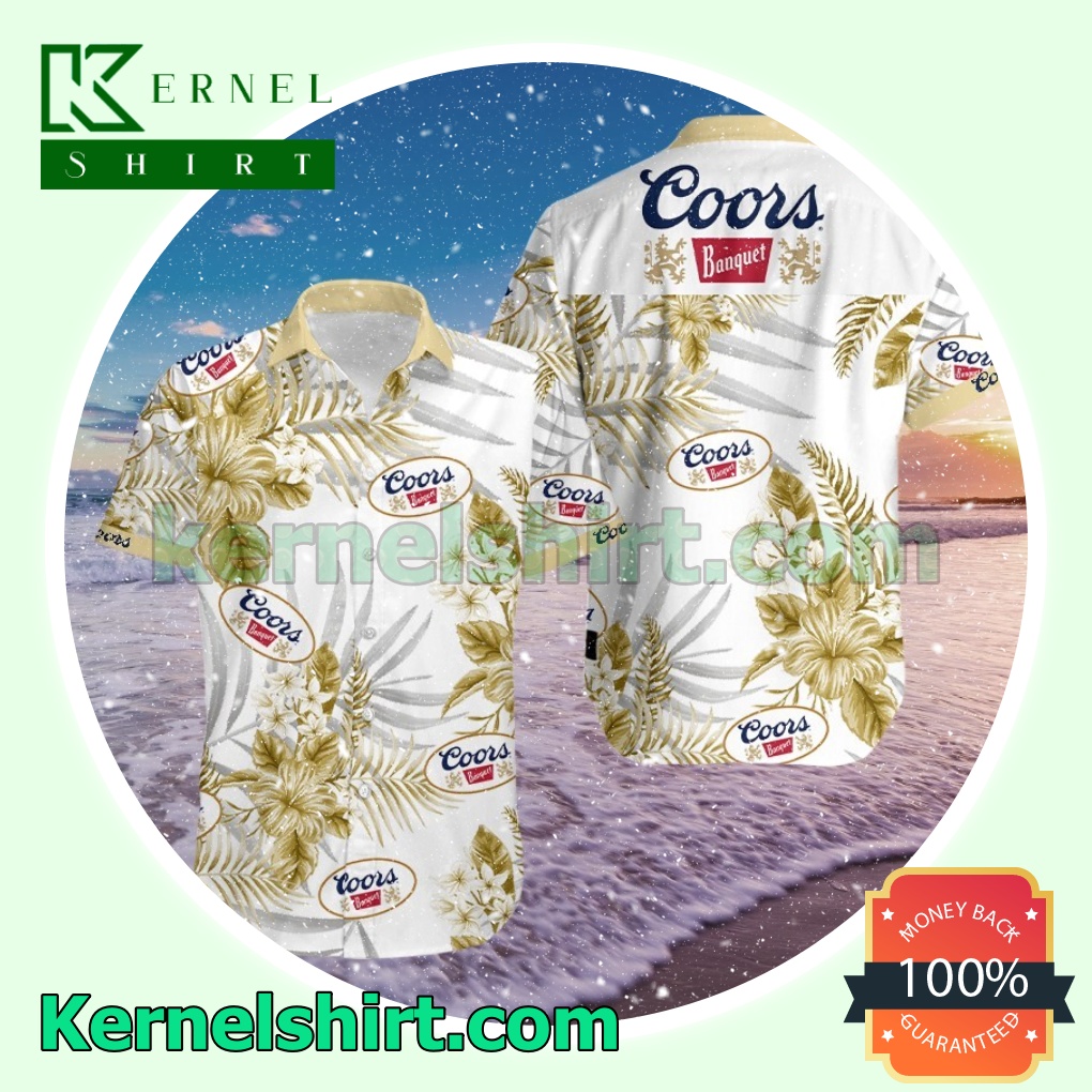 Coors Banquet Gold Tropical Floral White Beach Shirts