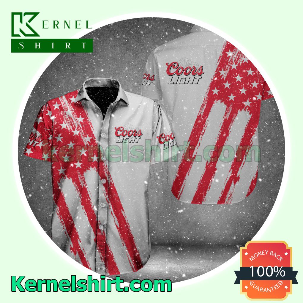 Coors Light Usa Flag Pattern White Red Aloha Beach Hawaiian Shirt