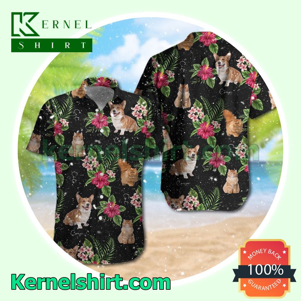 Corgi Orange Cat Summer Hawaiian Shirt