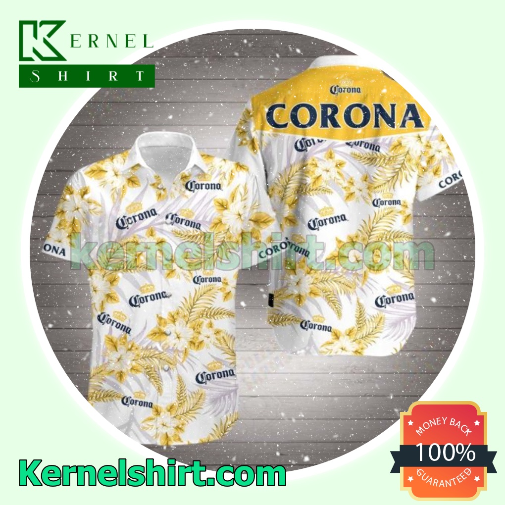 Corona Beer Yellow Tropical Floral White Beach Shirts