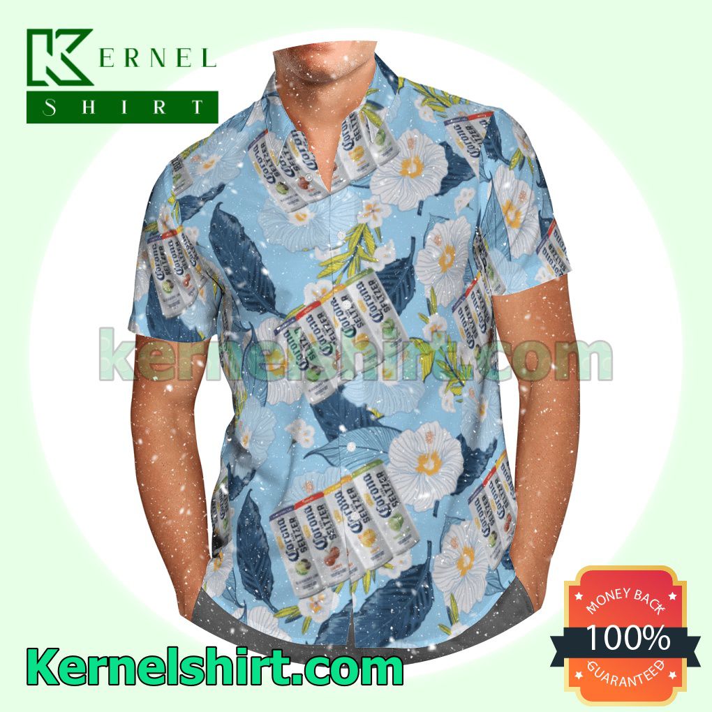 Corona Hard Seltzer Flowery Light Blue Aloha Beach Hawaiian Shirt