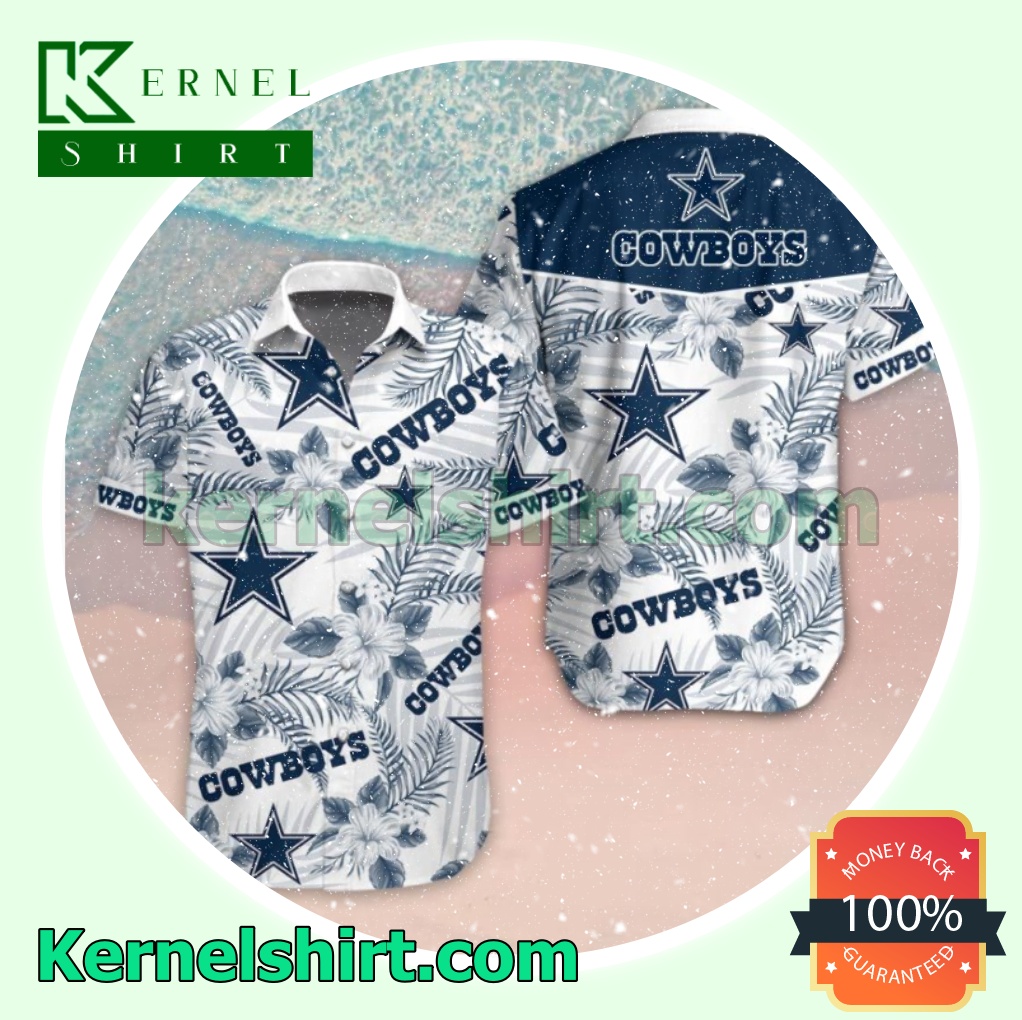 Cowboys Star Navy Tropical Floral White Beach Shirts