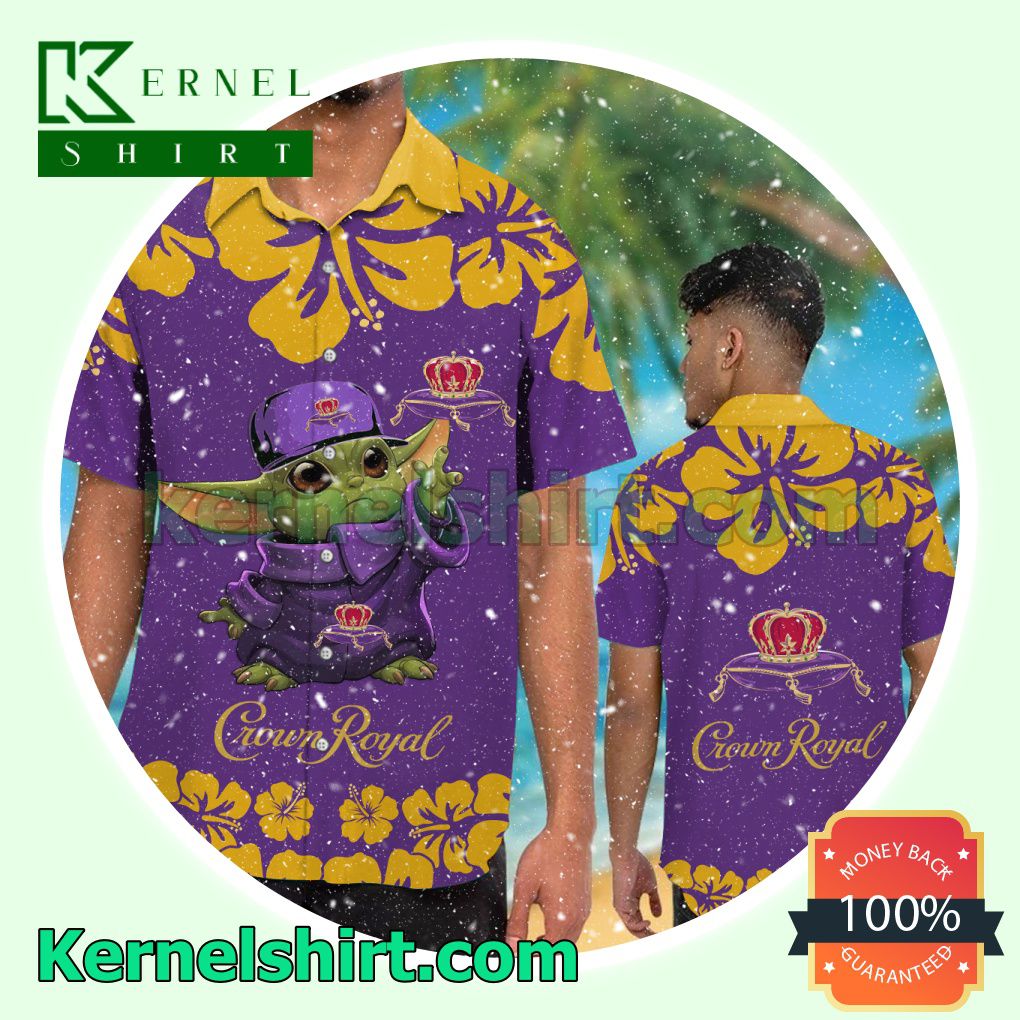Crown Royal Baby Yoda Hibicus Pattern Purple Aloha Beach Hawaiian Shirt