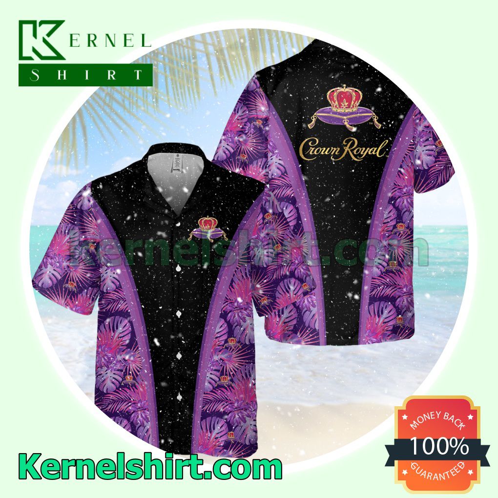 Crown Royal Canadian Whisky Flower Black Purple Aloha Beach Hawaiian Shirt