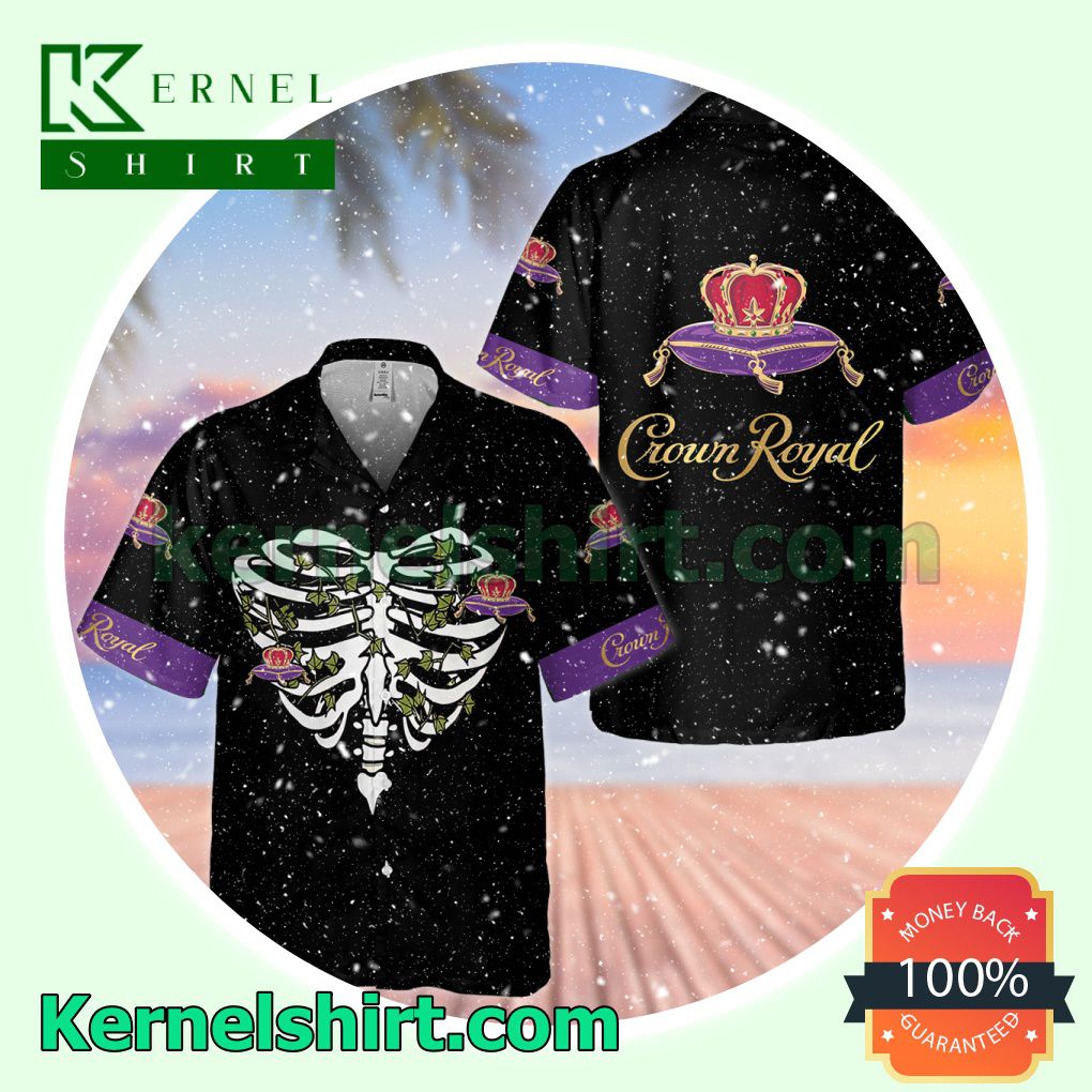 Crown Royal Chest Bone Black Aloha Beach Hawaiian Shirt