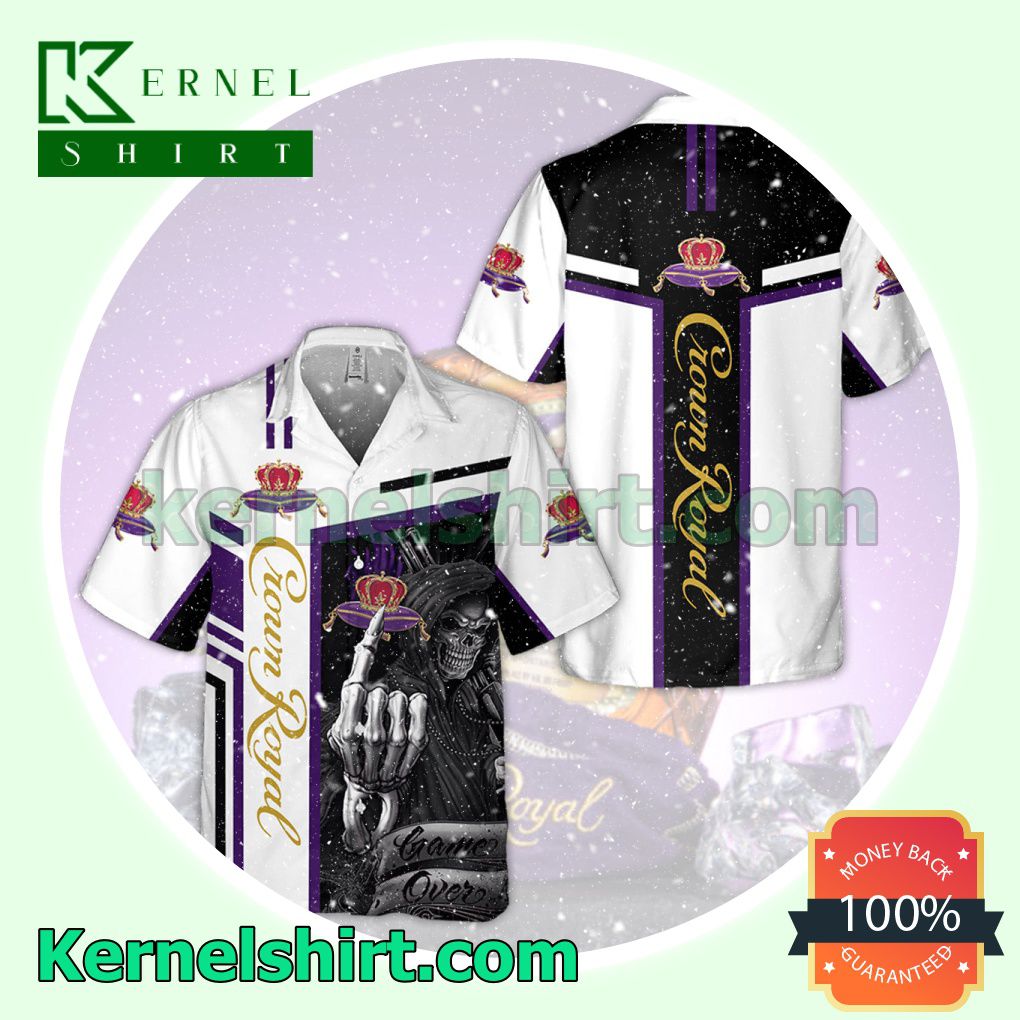 Crown Royal Death Game Over Black White Aloha Beach Hawaiian Shirt