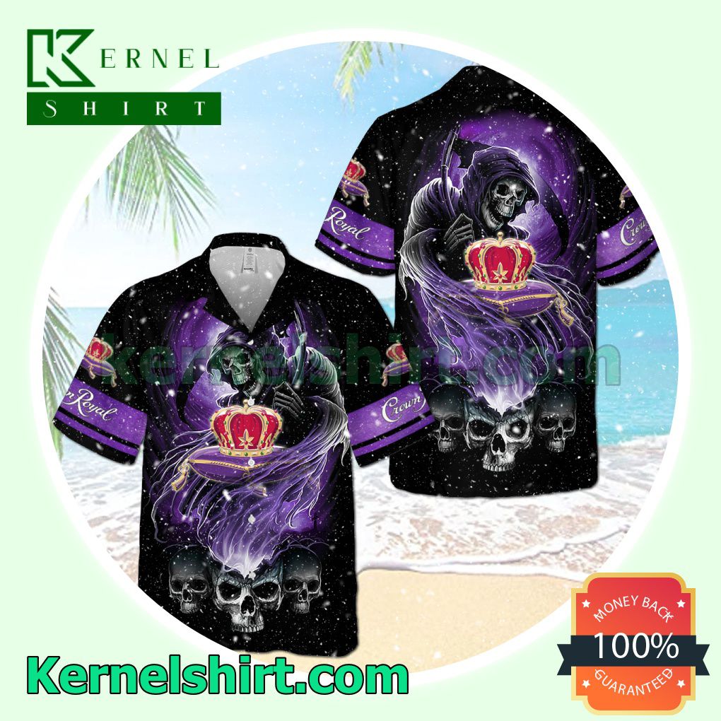 Crown Royal Death Skull Black Aloha Beach Hawaiian Shirt