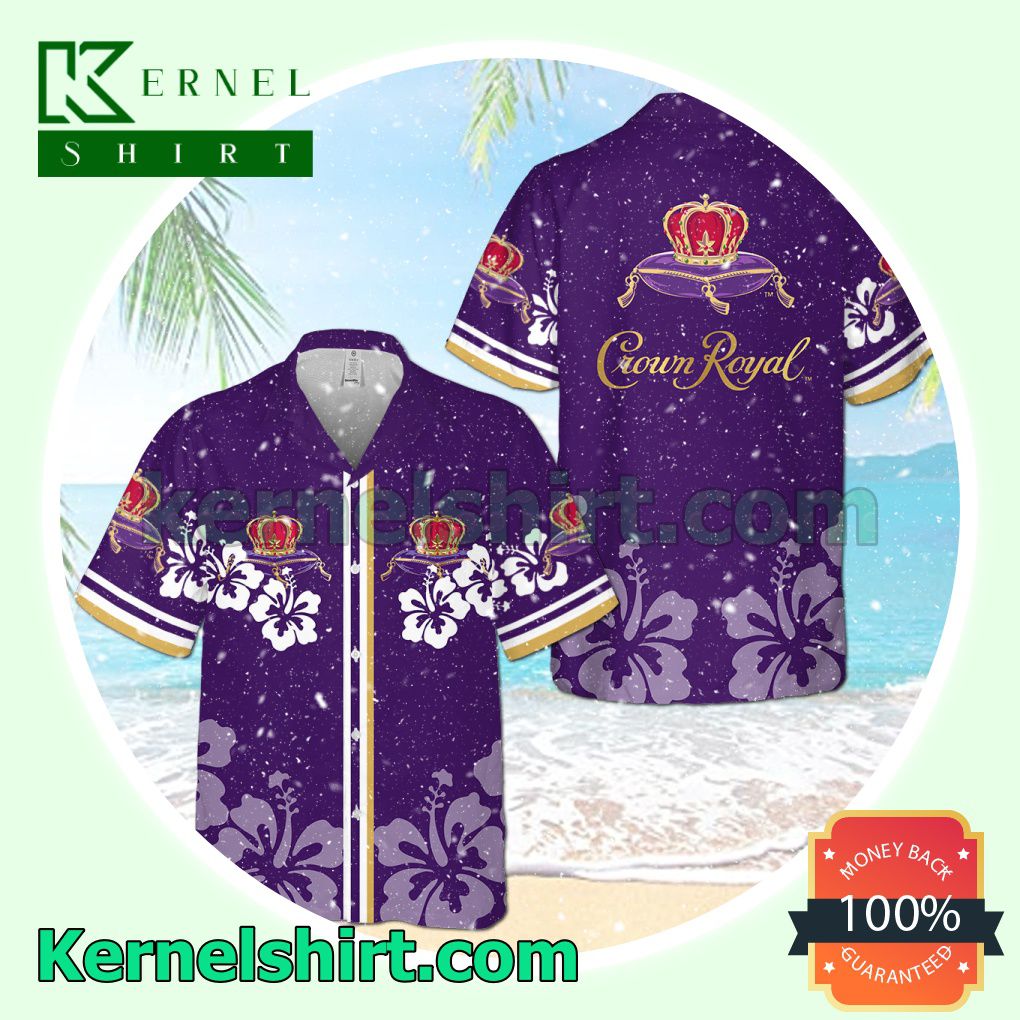 Crown Royal Hibicus Flowery Purple Aloha Beach Hawaiian Shirt