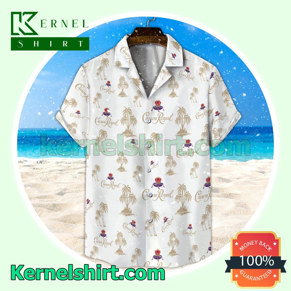 Crown Royal Palm Tree White Aloha Beach Hawaiian Shirt
