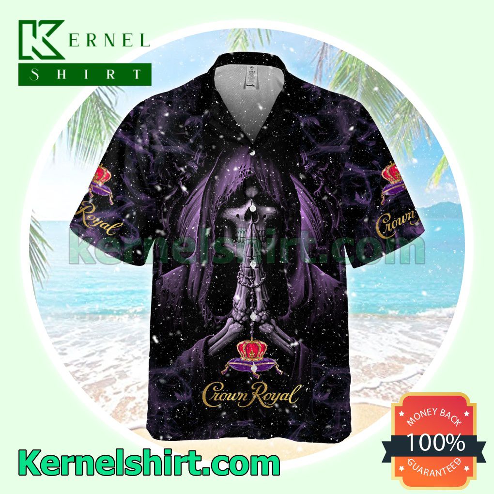 Crown Royal Praying Death Black Aloha Beach Hawaiian Shirt