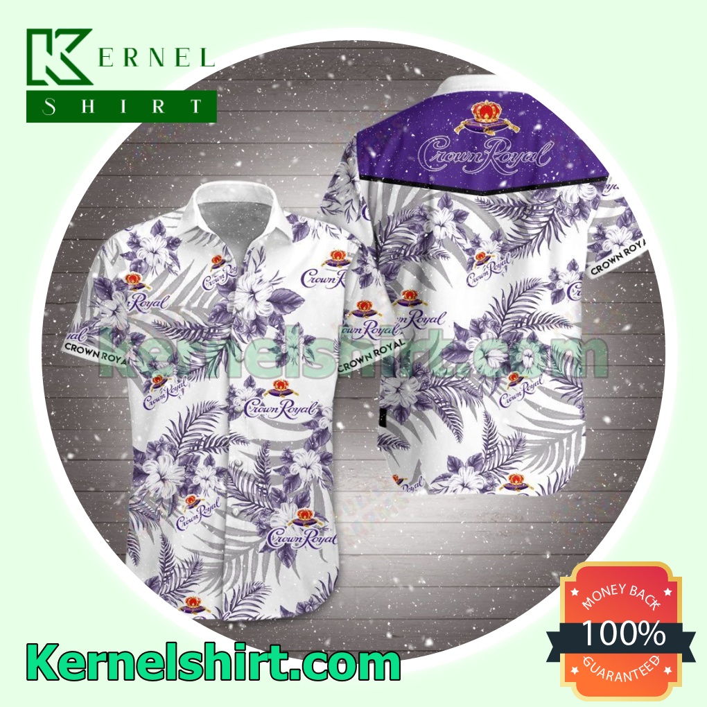 Crown Royal Purple Tropical Floral White Beach Shirts