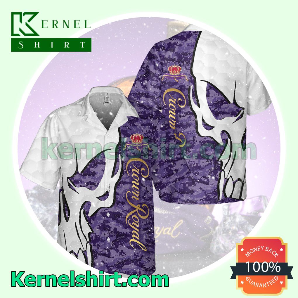 Crown Royal Skull Pattern White Purple Aloha Beach Hawaiian Shirt