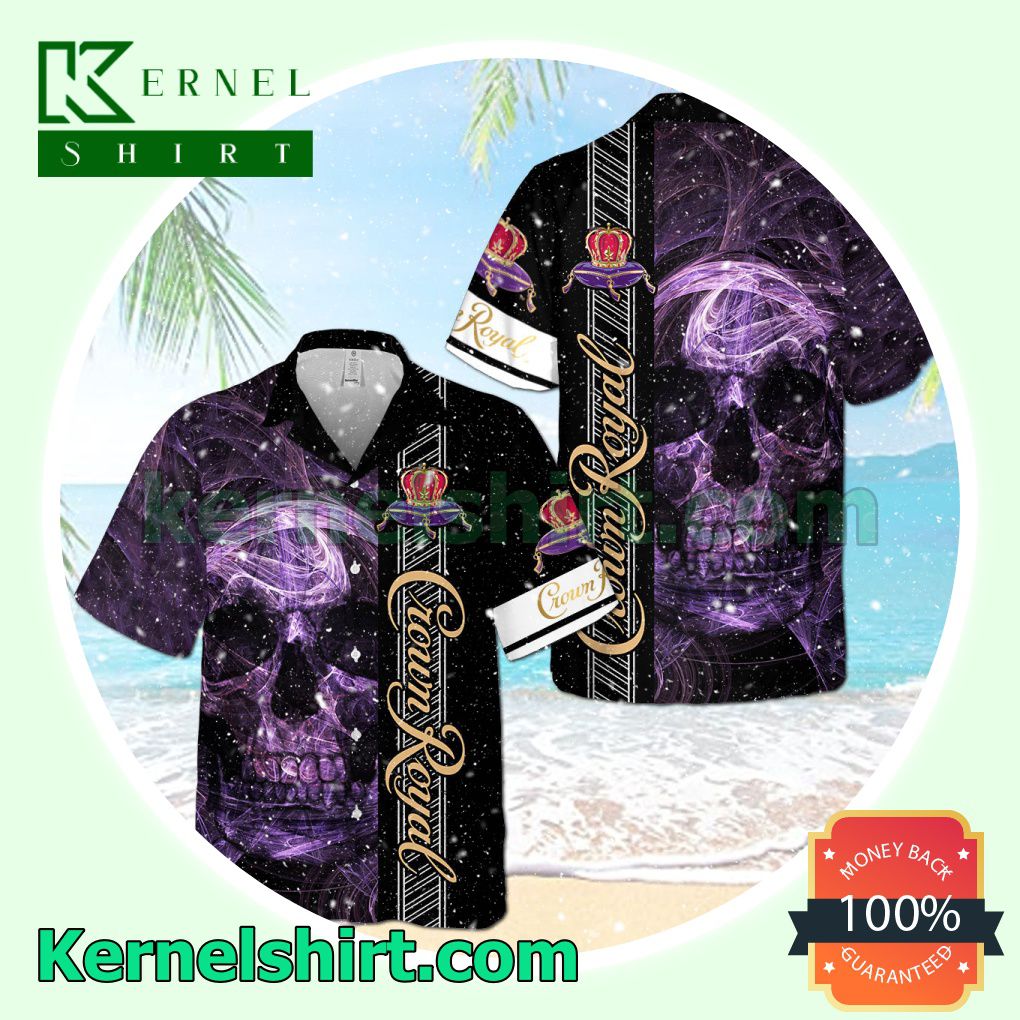 Crown Royal Smoky Skull Black Aloha Beach Hawaiian Shirt