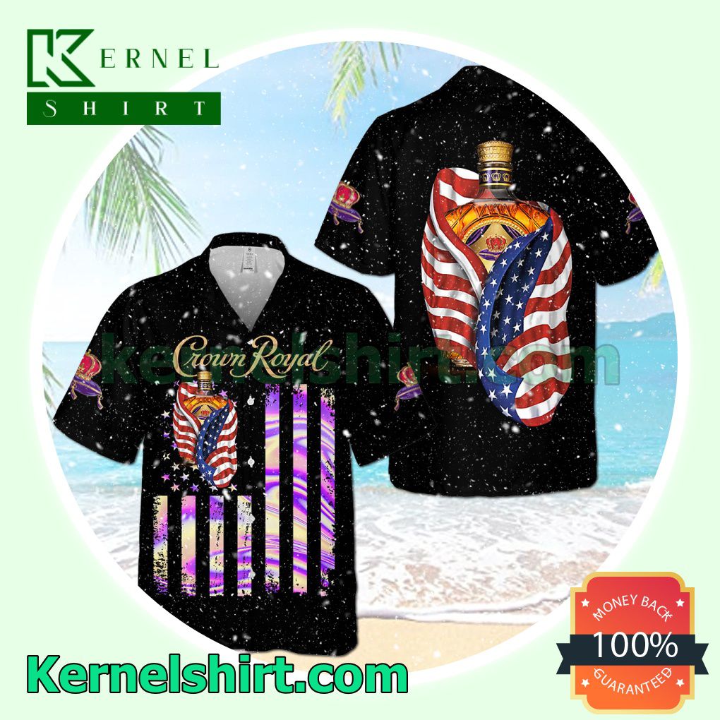 Crown Royal USA Flag Black Aloha Beach Hawaiian Shirt