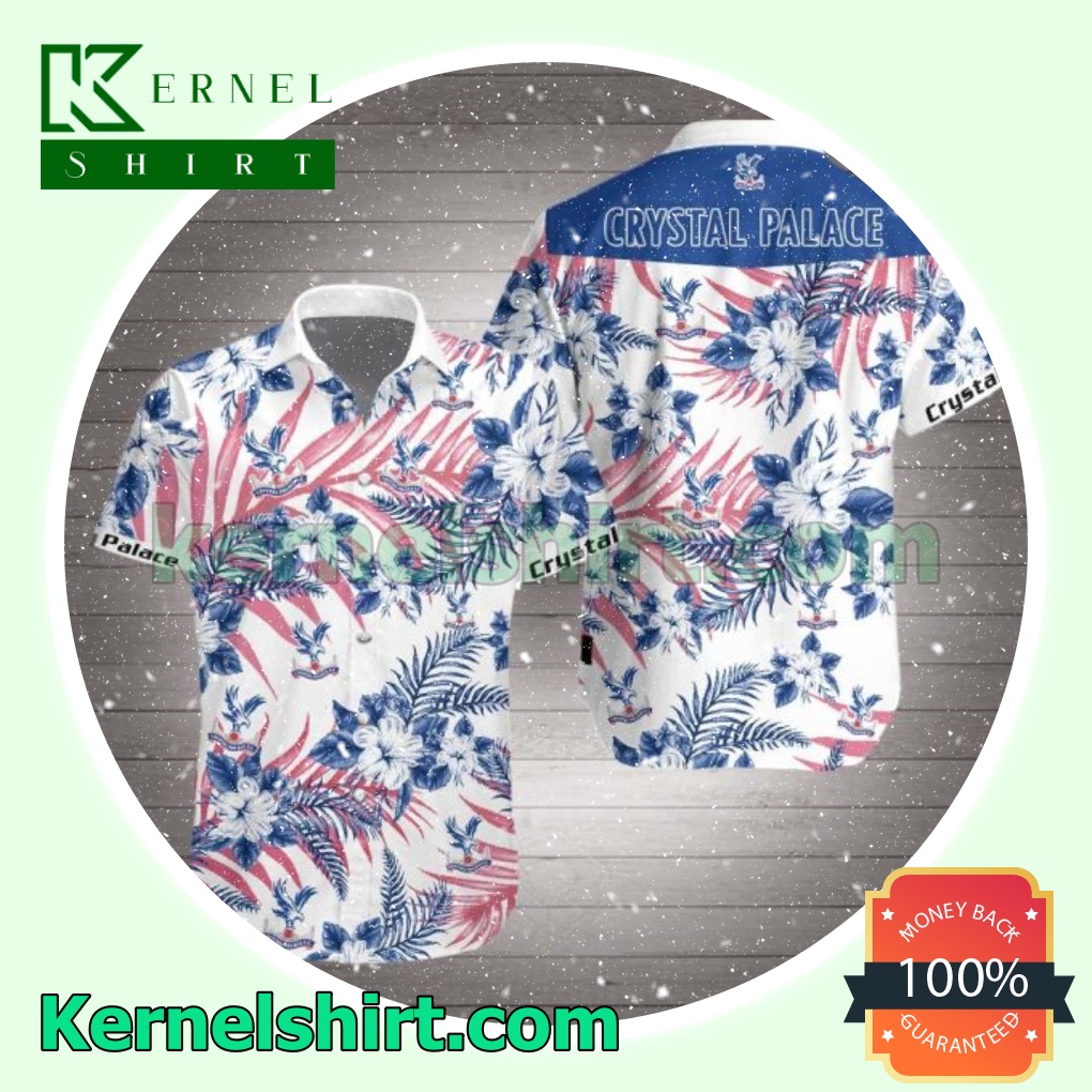 Crystal Palace Navy Tropical Floral White Beach Shirts