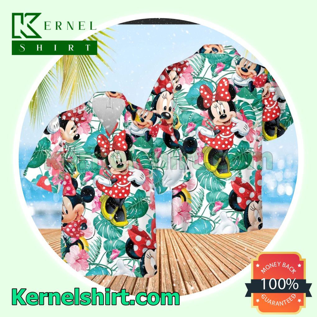 Cute Minnie Mouse Disney Cartoon Graphics Tropical Hibicus Aloha Beach Hawaiian Shirt