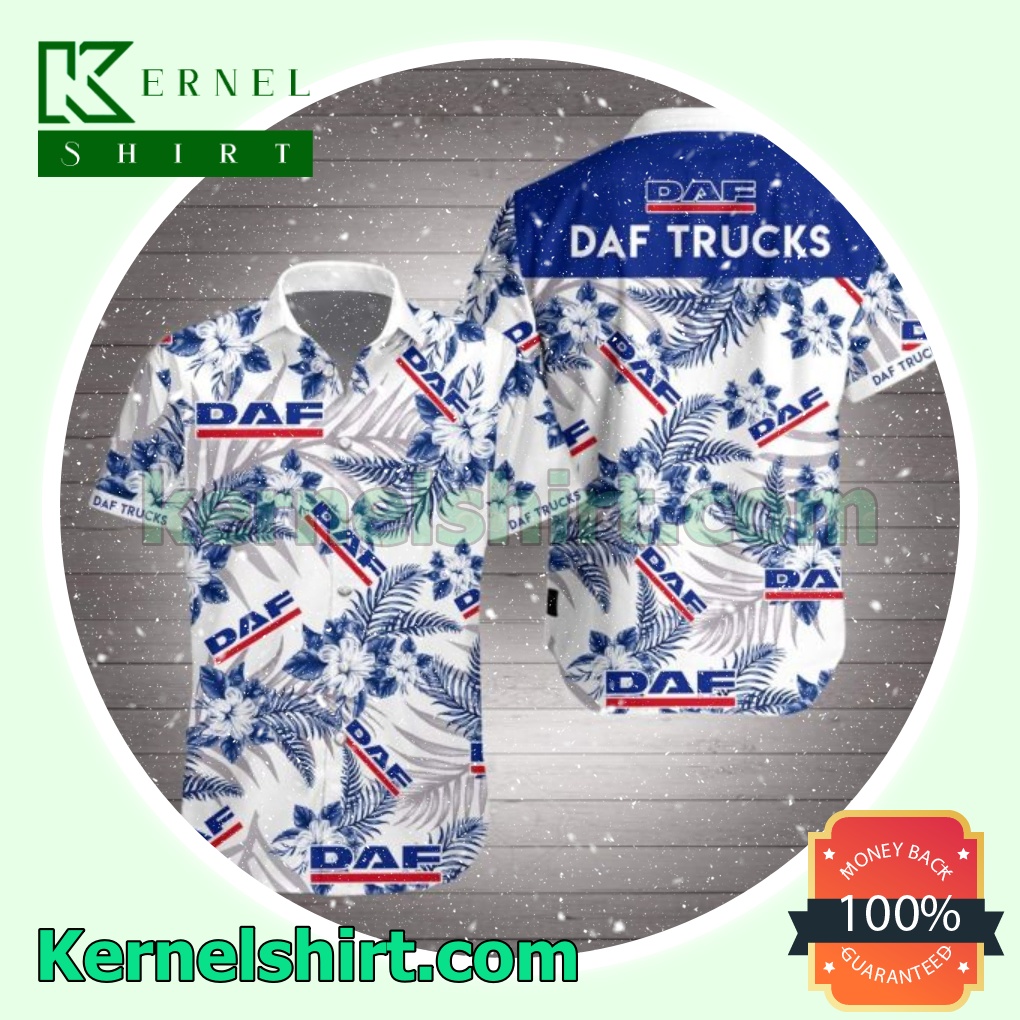 Daf Trucks Navy Tropical Floral White Beach Shirts
