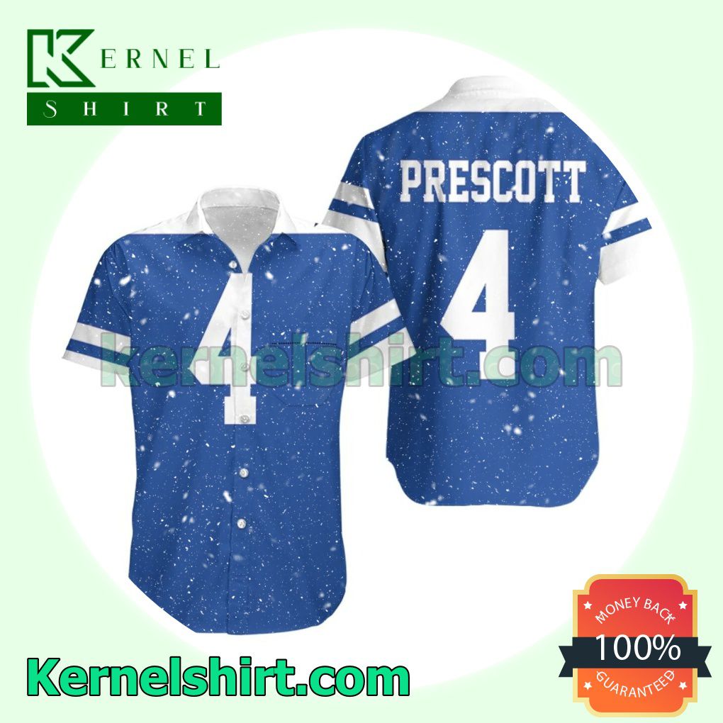 Dallas Cowboys Dak Prescott 4 Royal Jersey Inspired Style Beach Shirt