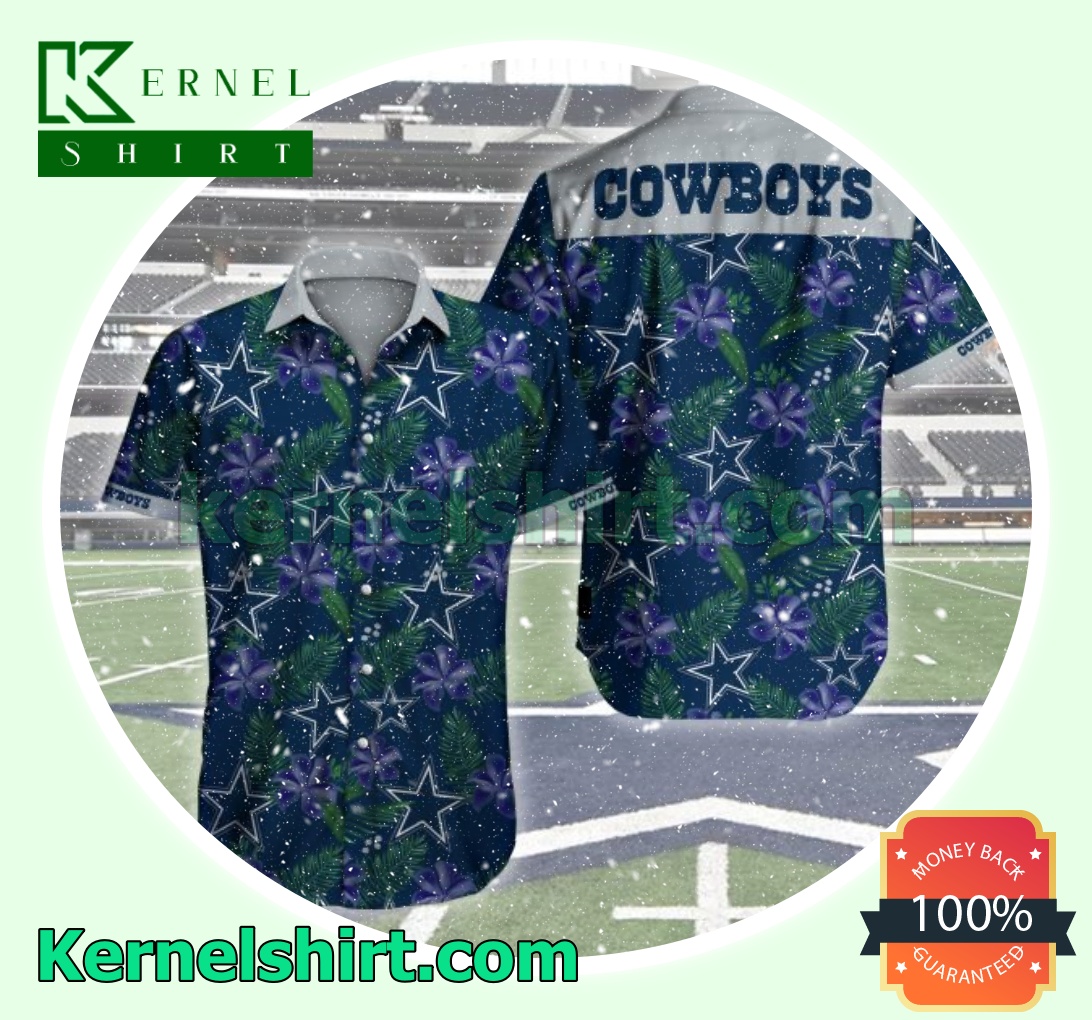 Dallas Cowboys Star Floral Navy Beach Shirts