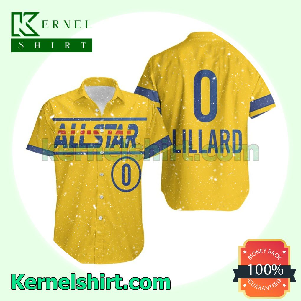 Damian Lillard Blazers All-star Western Conference Gold Jersey Inspired Style Beach Shirt