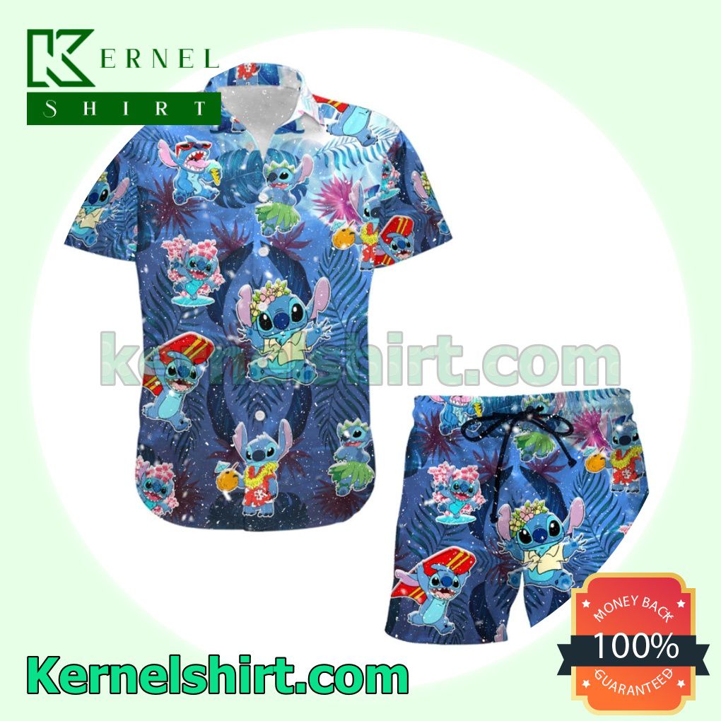 Dancing Stitch Disney Cartoon Graphics Combo Aloha Blue Aloha Beach Hawaiian Shirt