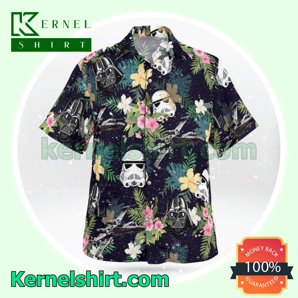 Darth Vader Stormtrooper Helmet Tropical Pattern Beach Shirts b