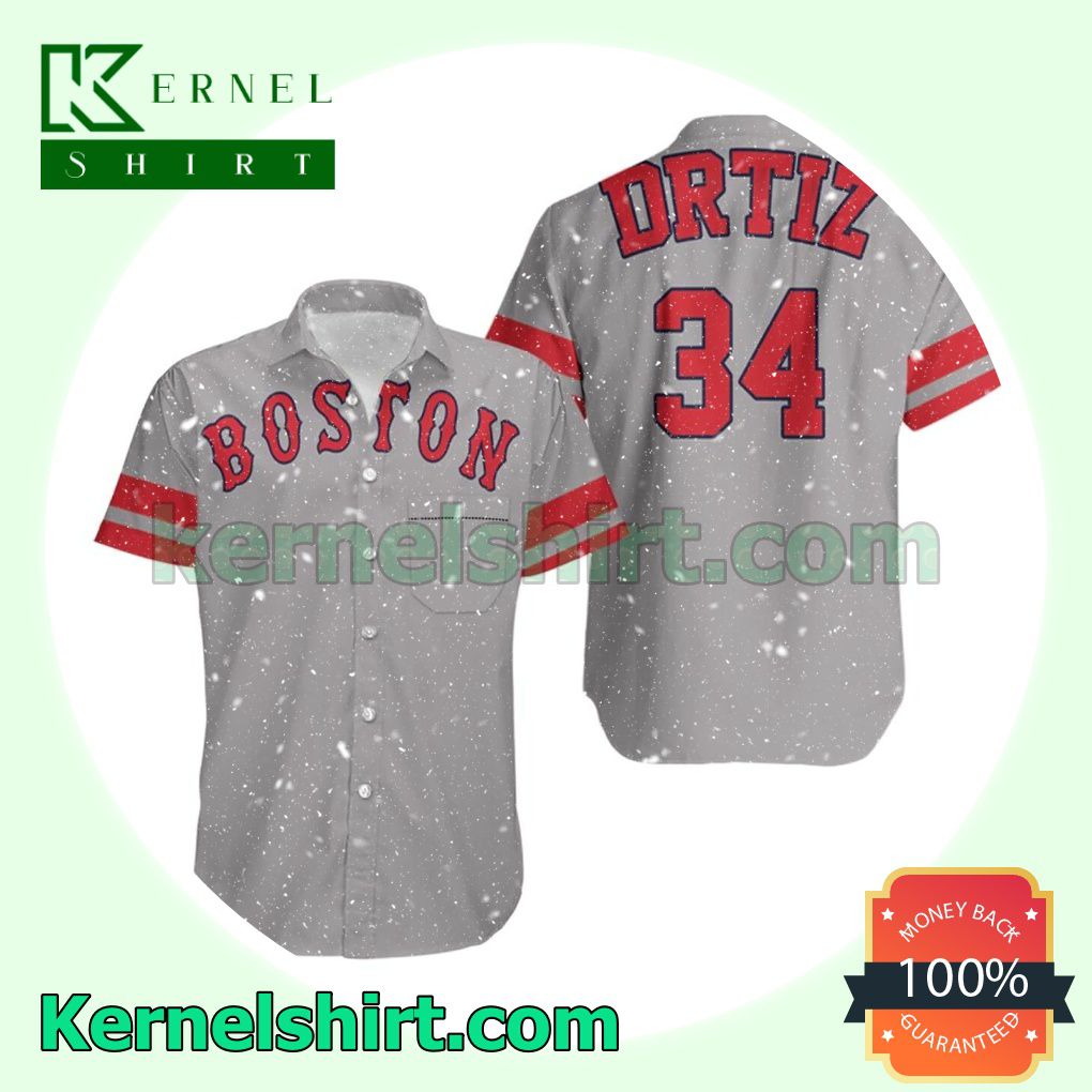David Ortiz Boston Red Sox Player Gray Jersey Inspired Style Beach Shirt