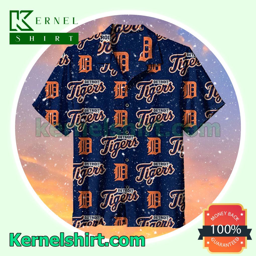 Detroit Tigers Baseball 1930 Orange Logo Printed On Navy Beach Shirt