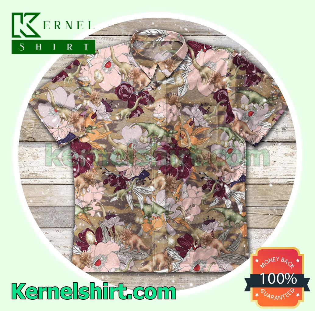 Dinosaur Flower Brown Camo Beach Shirts