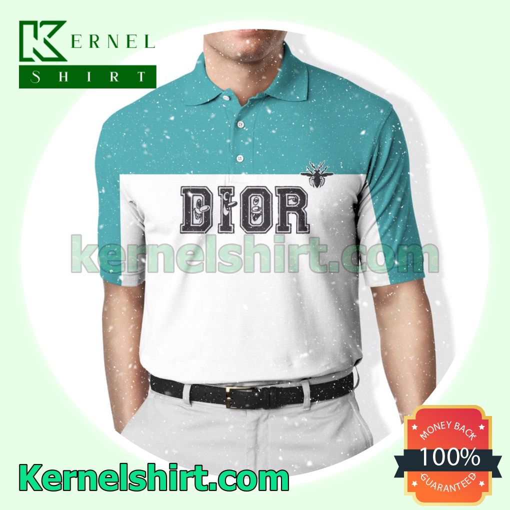 Dior Bee Teal And White Golf Polo