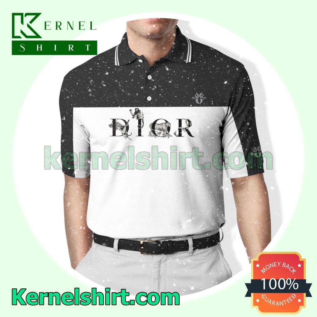 Dior With Animals Black And White Golf Polo