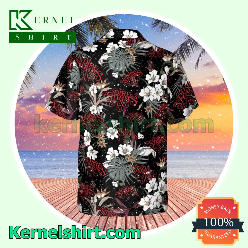 Dire Straits Rock Band Tropical Forest Black Aloha Beach Hawaiian Shirt
