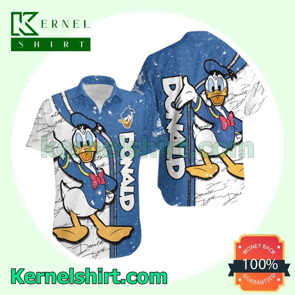 Donald Duck Blue White Stripes Disney Aloha Beach Hawaiian Shirt