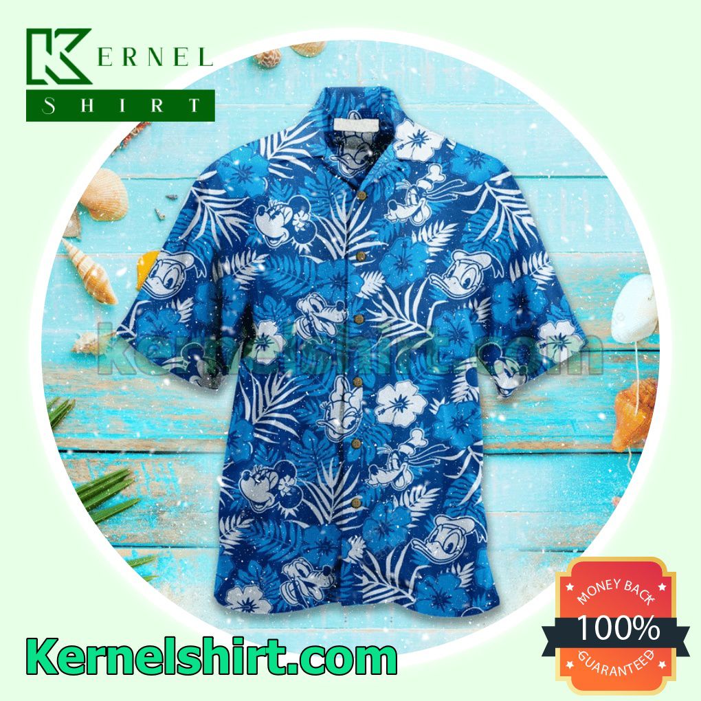 Donald Duck Floral Unisex Blue Aloha Beach Hawaiian Shirt