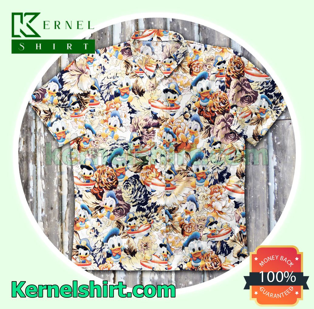 Donald Duck Full Of Flowers Beach Shirts