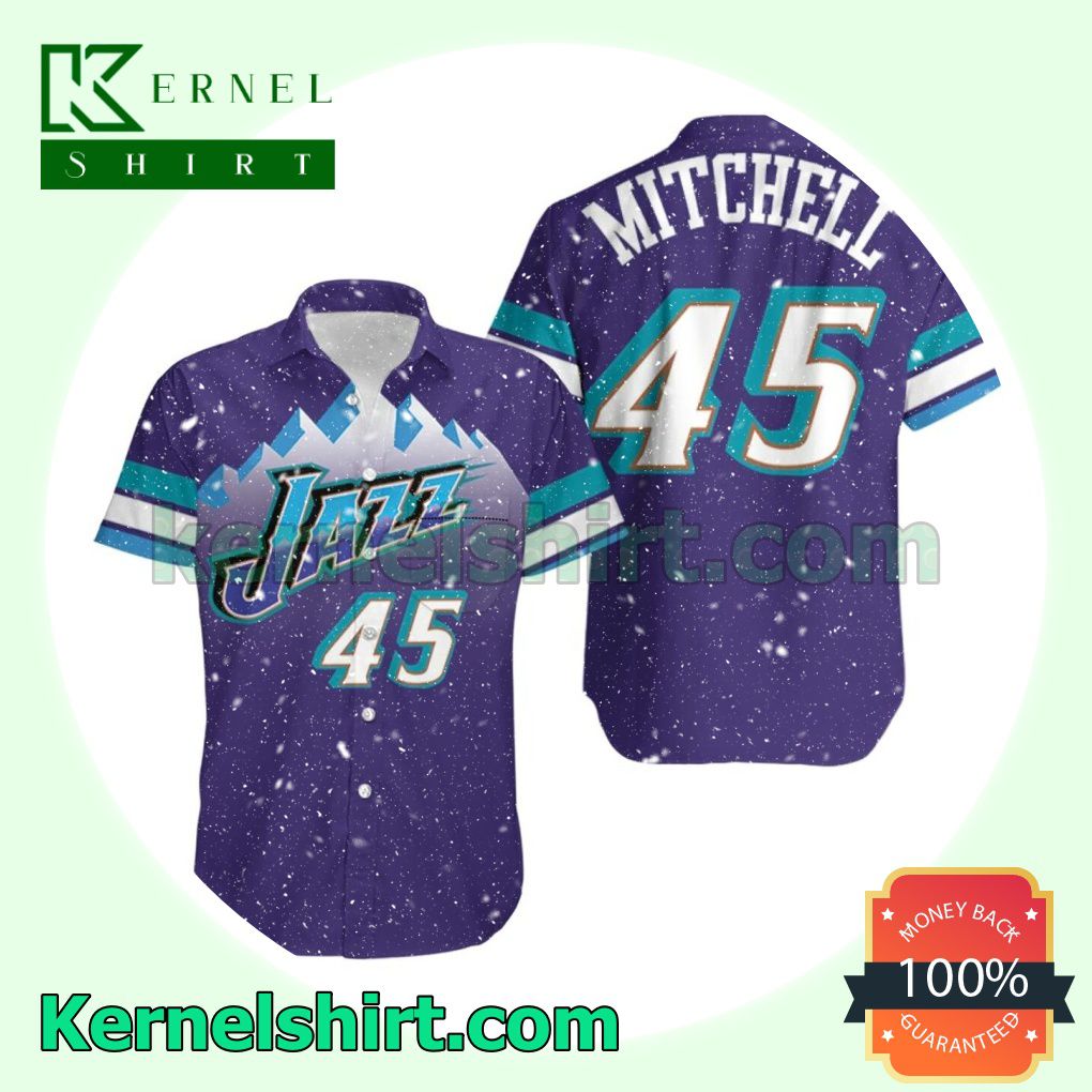 Donovan Mitchell 45 Utah Jazz Purple Jersey Inspired Style Beach Shirt