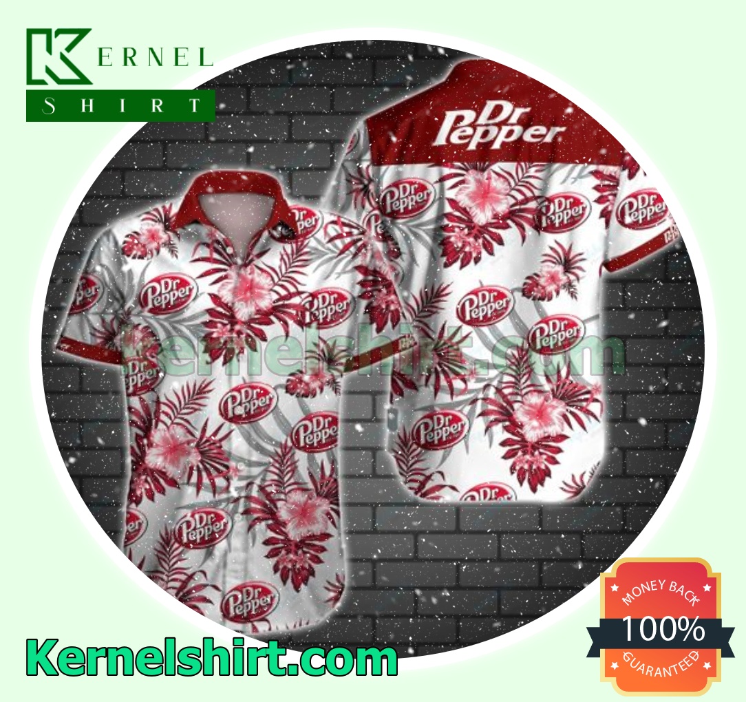 Dr Pepper Red Tropical Floral White Beach Shirts